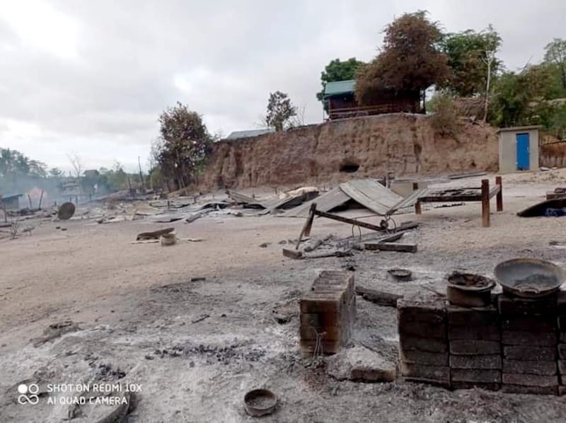 Scene of widespread destruction in Kin Ma village, June 16, 2021. Credit: Citizen Journalist.
