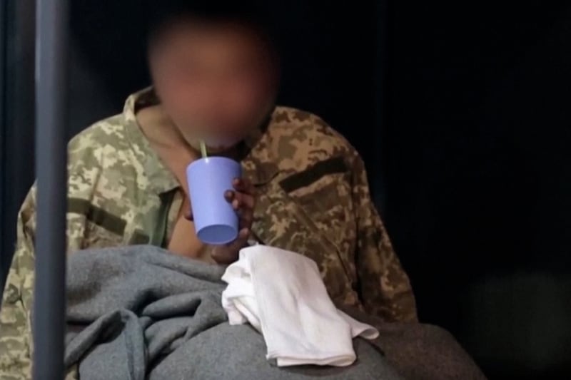 One of two North Korean soldiers Ukraine says it captured is seen at a detention center in this image from video released Jan. 11, 2025. Blurring in image is from source.