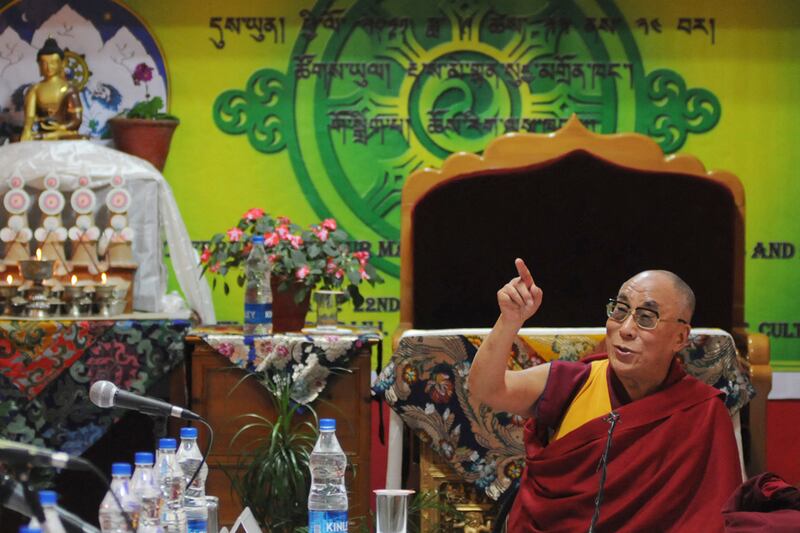 The Dalai Lama speaks during a Tibetan religious conference in Dharamsala on September 23, 2011.
