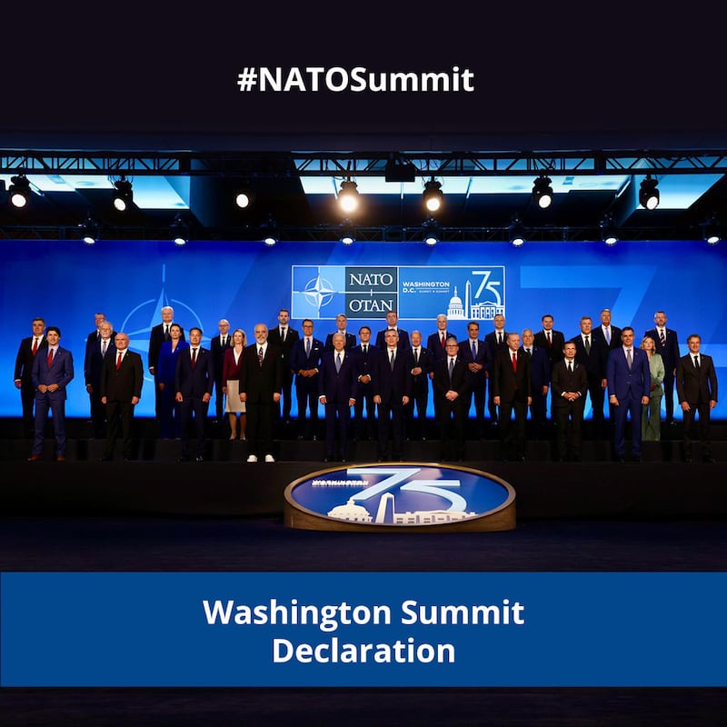 32個北約成員國的領導人周三在華盛頓舉行北約峰會。(北約X官方帳號)