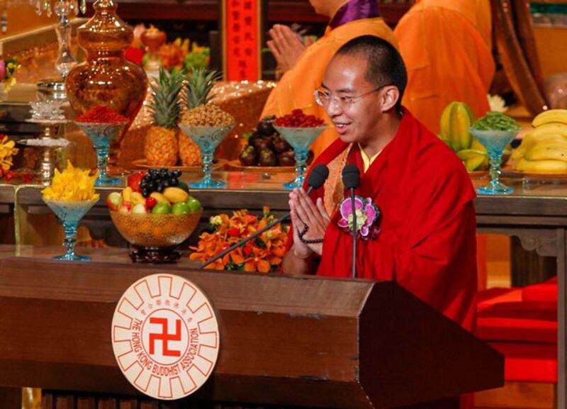 Gyaltsen Norbu, the Chinese government-appointed 11th Panchen Lama, speaks during an opening ceremony of the third World Buddhist Forum in Hong Kong, April 26, 2012. (Kin Cheung/AP)