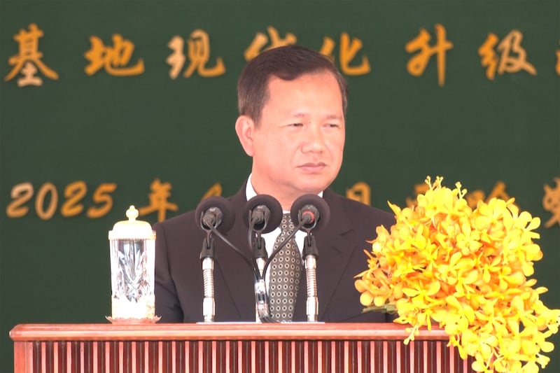Cambodian Prime Minister Hun Manet at the re-opening of Ream naval base in Sihanoukville, Cambodia, April 5, 2025.