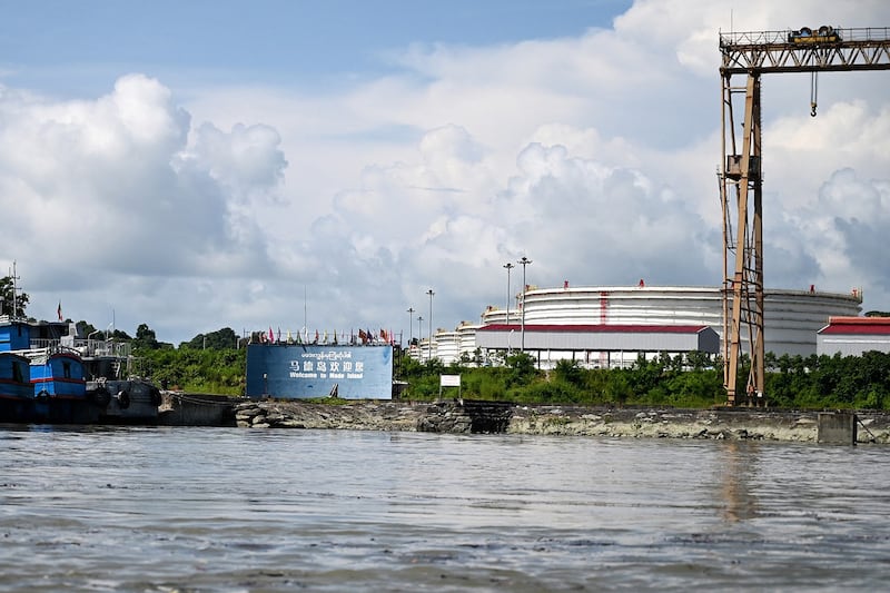A Chinese-owned oil refinery on Maday Island off Kyaukphyu, Rakhine state. Myanmar is seen on Oct. 2, 2019.(Ye Aung Thu/AFP)