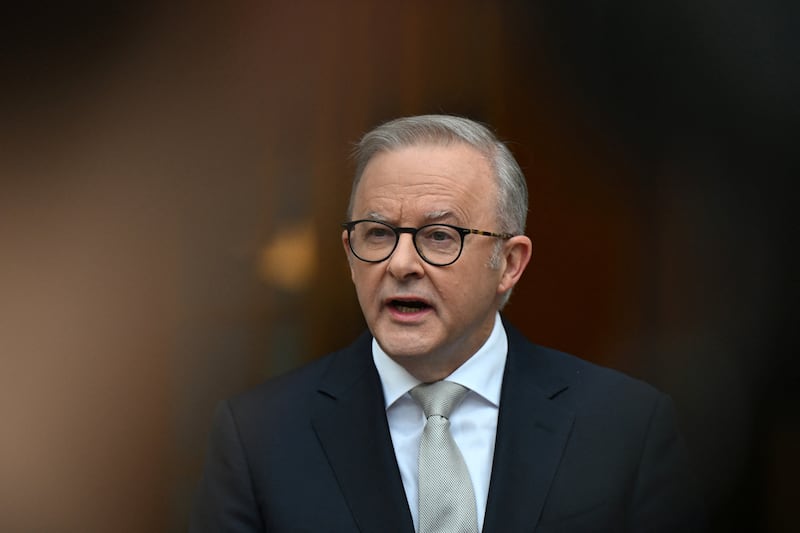 Australian Prime Minister Anthony Albanese speaks to the media during a press conference at Parliament House, in Canberra, Australia, March 28, 2025. AAP/Lukas Coch via REUTERS    ATTENTION EDITORS - THIS IMAGE WAS PROVIDED BY A THIRD PARTY. NO RESALES. NO ARCHIVE. AUSTRALIA OUT. NEW ZEALAND OUT. NO COMMERCIAL OR EDITORIAL SALES IN NEW ZEALAND. NO COMMERCIAL OR EDITORIAL SALES IN AUSTRALIA.